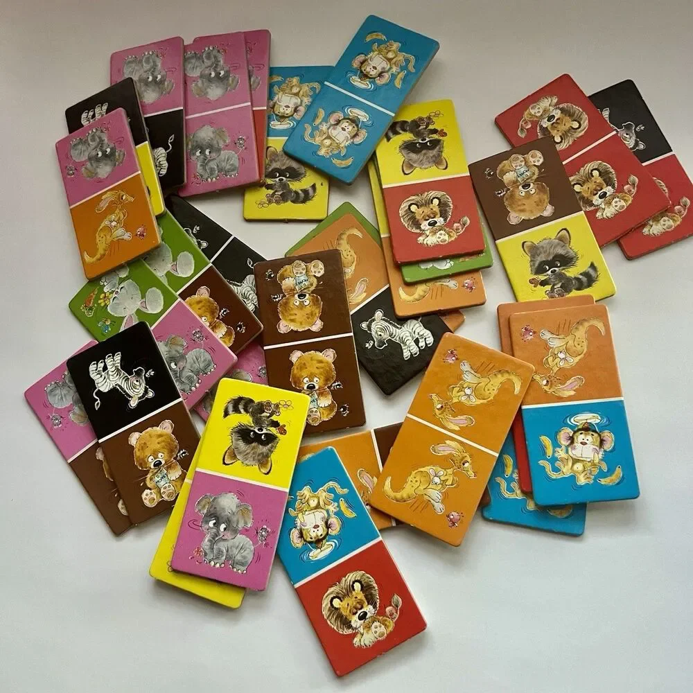 Vintage 1970s Whitman Animal Dominoes Matching Game 30 Cardboard Tiles